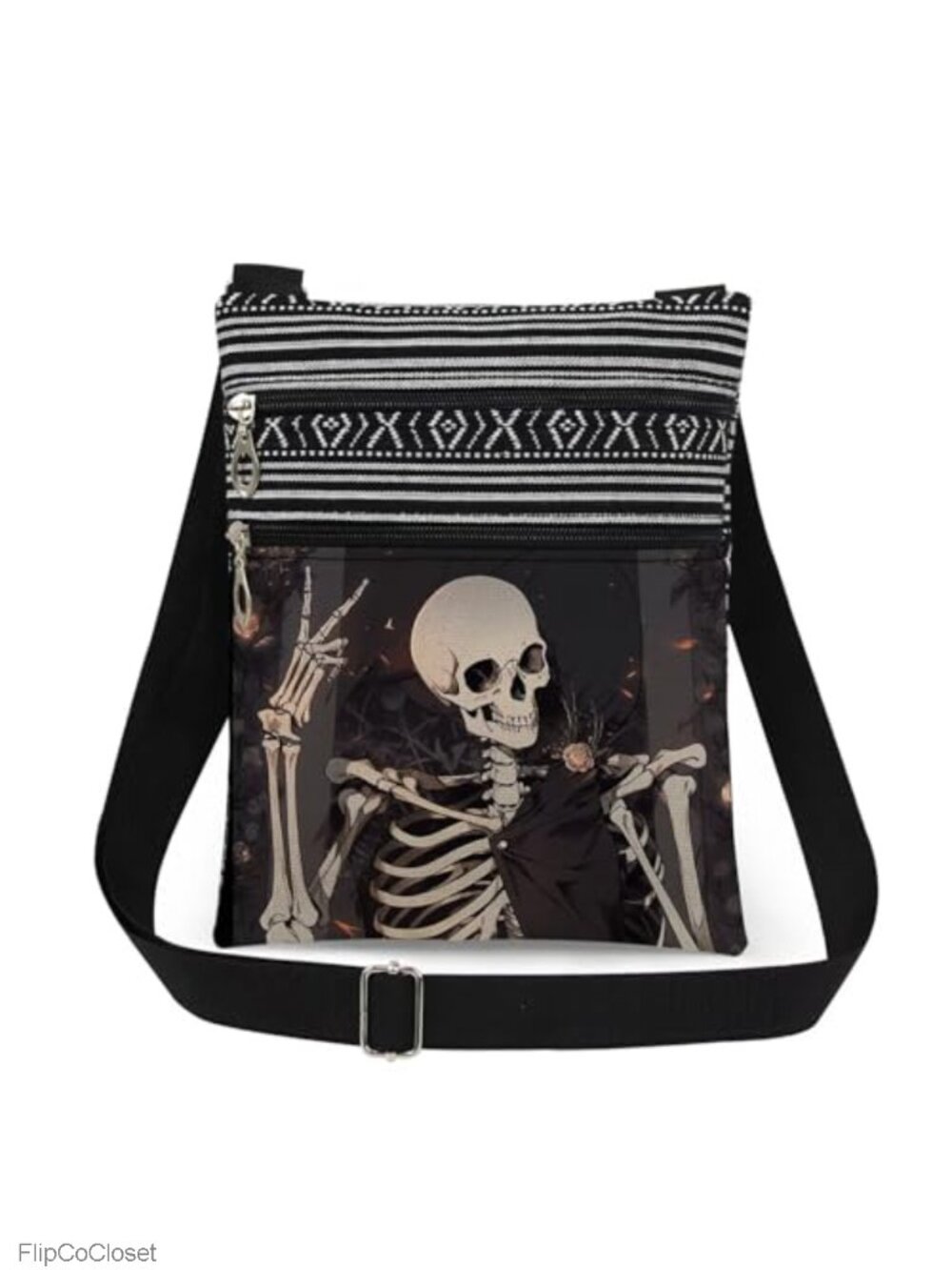 Skeleton Crossbody Bag Polyester Adjustable Strap Gothic Purse